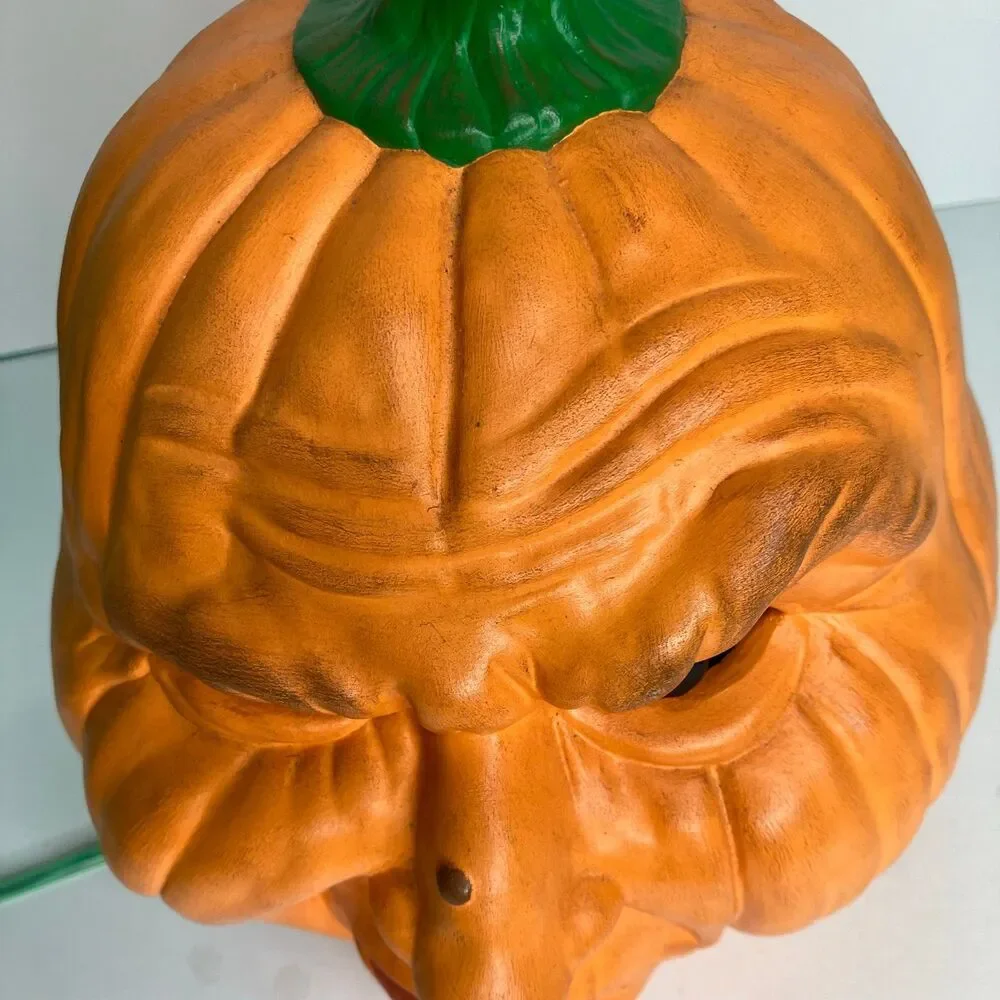 Vintage Ceramic Halloween Jack O Lantern Crooked Grin Wink Pumpkin Lights Up